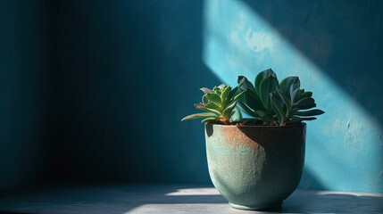 Green Succulent in Blue Pot