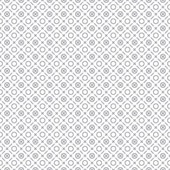Seamless surface pattern with symmetric ornament. Grey dashes, crosses and circles abstract on white background. Grid motif. Ethnic wallpaper. Digital paper for web design. Vector art illustration