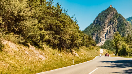Alpine summer view with castle ruins Kronburg near Zams, Landeck, Tyrol, Austria