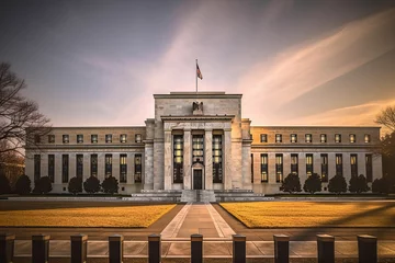 Foto op Aluminium The Federal Reserve Building with a Majestic Flag Flying High © Nedrofly