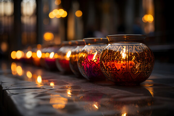 A row of lit candles in a dark church - Faith and Prayer