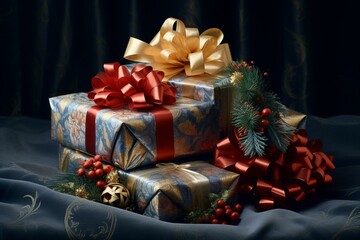 Fototapeta na wymiar festive presents wrapped in a Christmas gift box. Generative AI