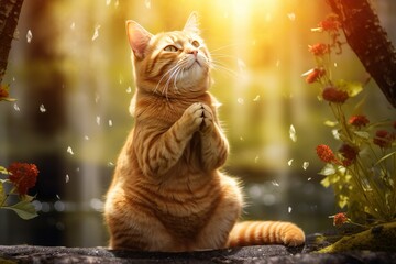 A Cat Mastering a Comical Yoga Pose, yoga Kitty A cat striking a hilarious yoga pose