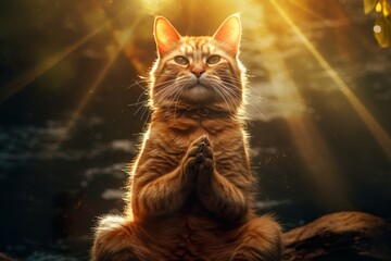 A Cat Mastering a Comical Yoga Pose, yoga Kitty A cat striking a hilarious yoga pose