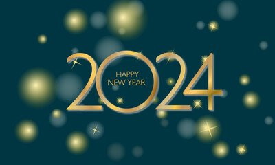 illustration of happy new year 2024, with a combination of gold, white, shining, space area