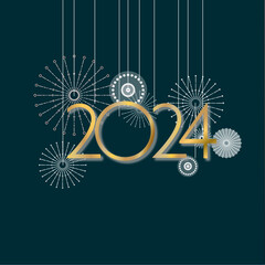 illustration of happy new year 2024, with a combination of gold, white, shining, space area