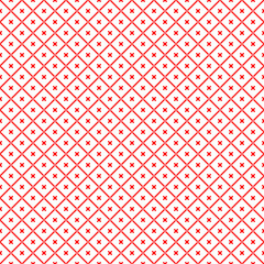 Seamless surface pattern with symmetric geometric ornament. Red diagonal stripes abstract on white background. Grill motif. Crossing lines wallpaper. Digital paper for page fill. Vector illustration