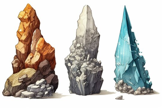 Illustration depicting different types of rock. Generative AI