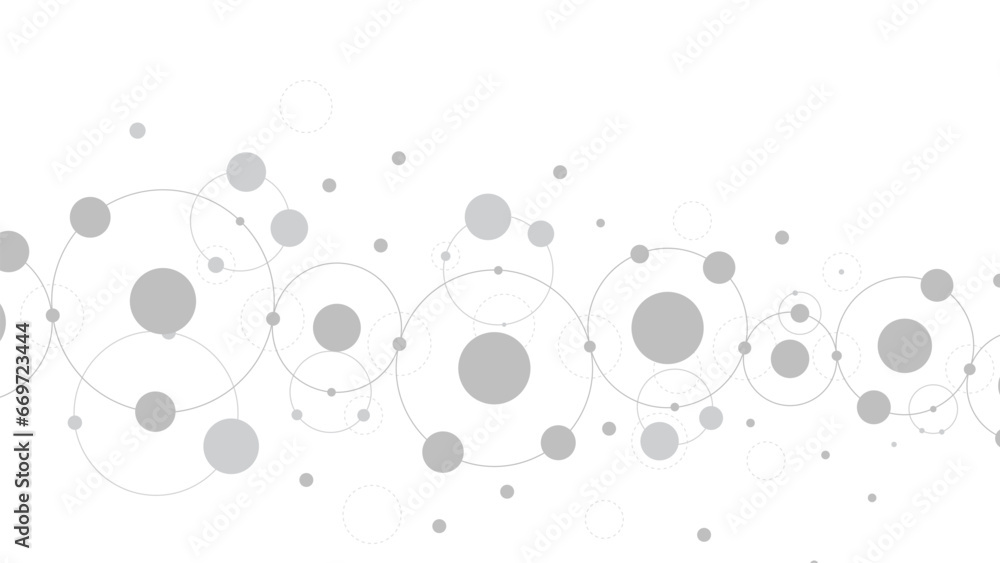 Poster Technology abstract background. Abstract geometric background. Connected circles. Network of circles.