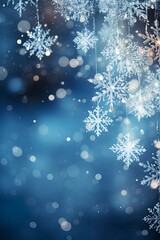 Blue Christmas background with snow, ice and room for text copy.