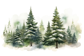 Obraz premium Watercolor Illustration of Winter Spruce Forest Landscape