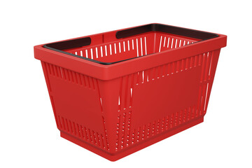 Plastic shopping basket. Isolated supermarket shopping cart.