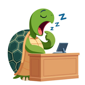 Turtle as a government servant,  less efficiency, Turtle in office, Turtle receptionist  flat style stock vector image