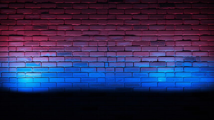Neon light on brick walls that are not plastered background and texture. Lighting neon generative ai
