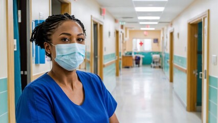 Fototapeta na wymiar A Nurse standing inside a hospital hallway