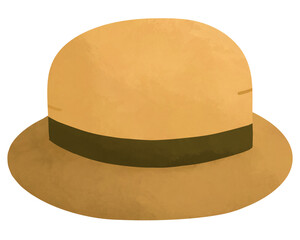 Brown round hat, travel hat, fedora hat illustration