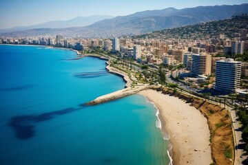 Bird's-eye view of Fuengirola's coastline. Generative AI