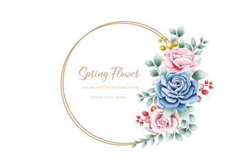 watercolor pink floral wreath with golden circle 