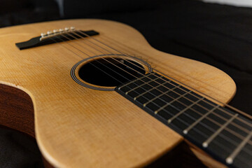 Fototapeta na wymiar travel guitar close-up