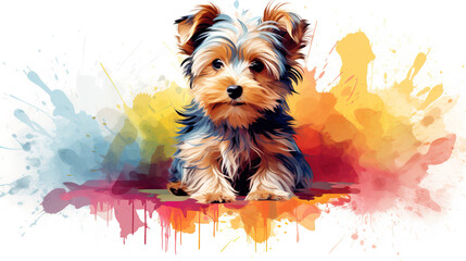 Cute Yorkshire terrier puppy in abstract mixed grunge colors illustration.