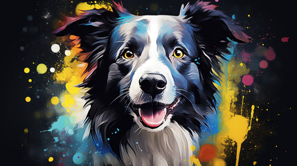 Cute Border Collie dog in abstract mixed grunge colors illustration. - obrazy, fototapety, plakaty