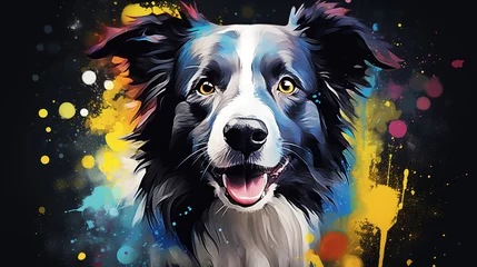 Fotobehang Cute Border Collie dog in abstract mixed grunge colors illustration. © Tepsarit