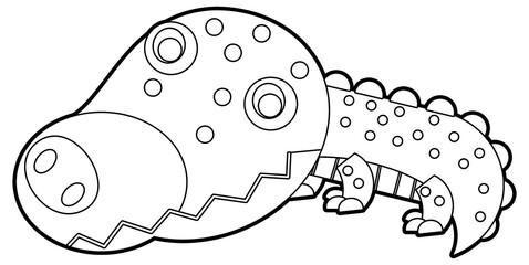 cartoon scene with happy crocodile alligator isolated illustration for children