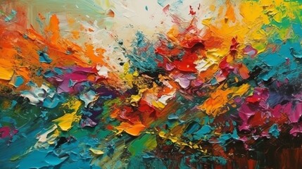 Closeup of abstract rough colourful colours painting texture, with oil brushstroke, pallet knife paint on canvas - Art background illustration. Art concept.