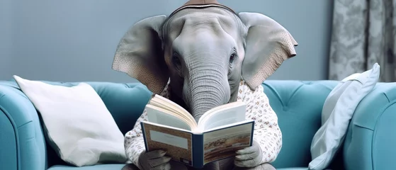 Foto op Aluminium elephant reading book on sofa, learning and knowladge concept © DZMITRY