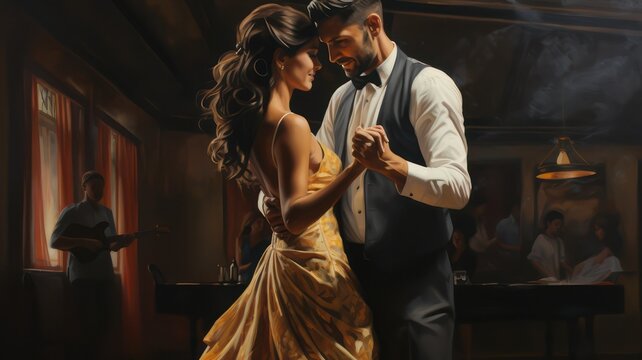 Dancing loving couple on the dance floor created with Generative AI