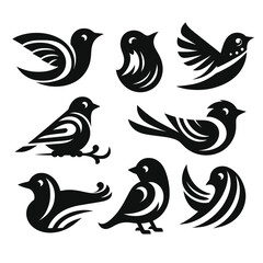 black Birds icon set on white background