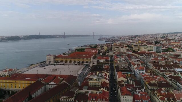 Aerial video of Praca do Comercio square in Lisbon
