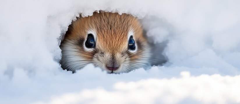 Cute chipmunk concealed in snow
