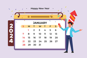 Monthly calendar template for 2024 year. Calendar concept. Colored flat vector illustration isolated. - obrazy, fototapety, plakaty
