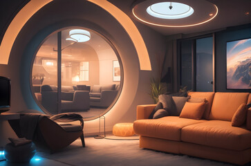 a futurisctic crazy living room