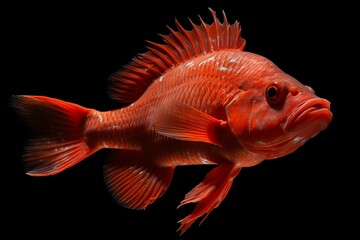 Vintage science fiction aesthetic. Red rockfish, marine species. Generative AI