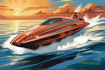 Illustration of a fast boat. Generative AI