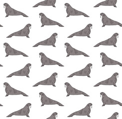 Vector seamless pattern of hand drawn doodle sketch walrus isolated on white background