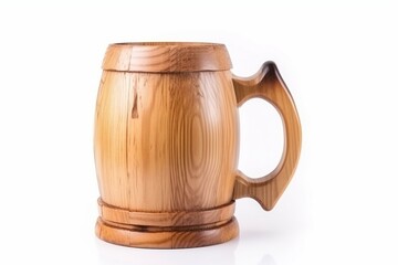 Wooden beer mug on white background. Generative AI