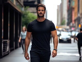 Explore urban fitness with a model in a black shirt. Captured in a rounded, eye-catching style with wimmelbilder elements.