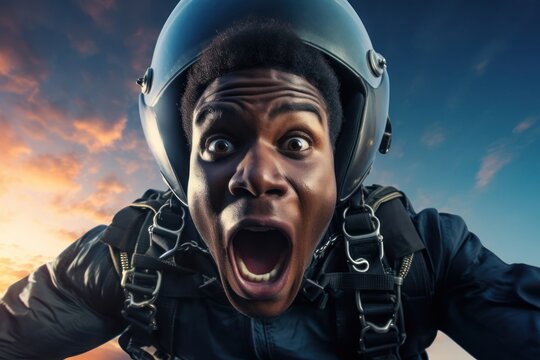 Black Male Skydiver Sky Diving Setting Generative AI
