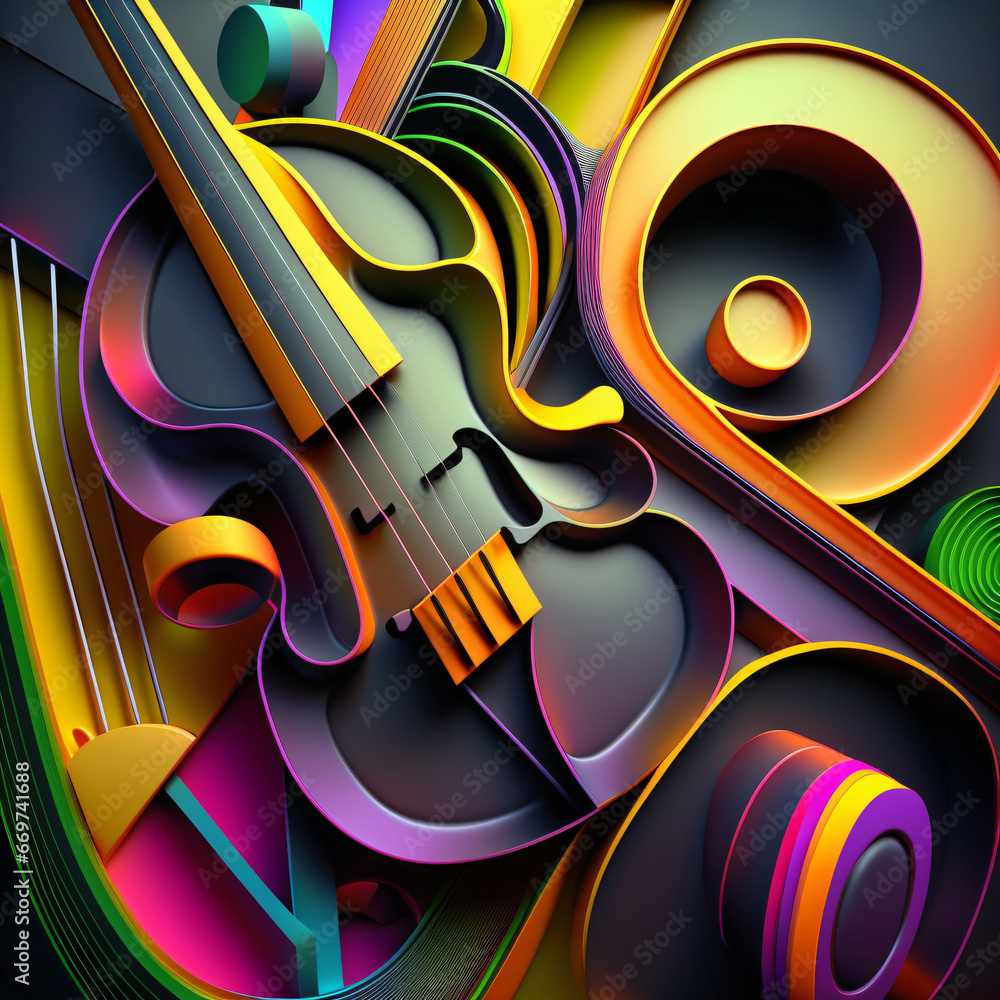 Wall mural abstract background with violin, modern multicolor music background with abstract structure