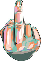 Human Hand Gesturing With Middle Finger, Sketch of Hand show fuck off with the middle finger - obrazy, fototapety, plakaty