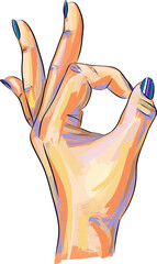 Hand gesture sketch. Zero sign or okay symbol. Positive gesturing argeement illustration. - 669743269