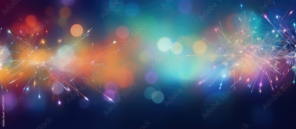 Poster abstract bokeh background with colorful blurred fireworks light