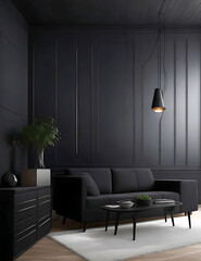 Modern dark home interior background wall mock