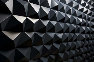 Arrangement of 3D tiles forming a polished wall with a futuristic, diamond-shaped background made of black blocks. Generative AI