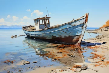 Foto op Plexiglas Stranded dhow on sandy shoreline © JackDong