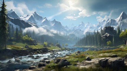 Fototapeta na wymiar Explore the role of stunning landscapes in creating immersive and visually captivating game worlds