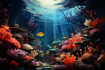 3D Underwater fishes living room wallpaper, 3d illustration for wall decoration High quality wall...
